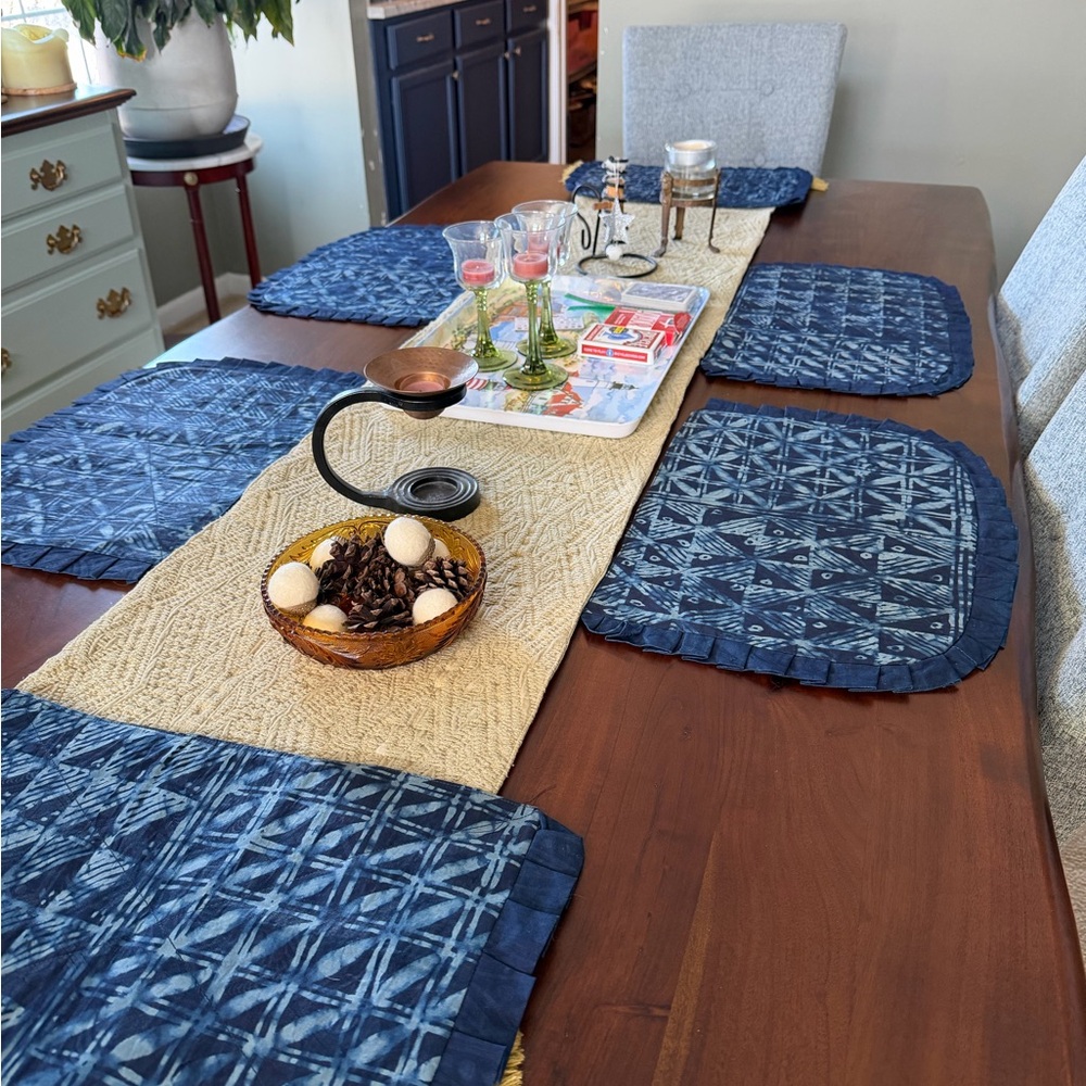 6 Handmade Blue Patterned Placemats
